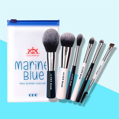 набор 6 кистей для макияжа coringco marine blue make-up brush collecion